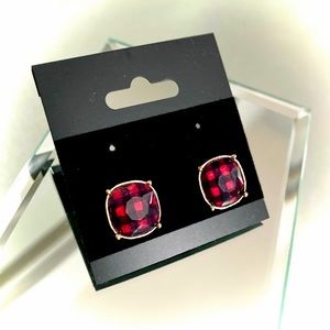 Buffalo Plaid Square Red Black Earrings Small Gold Post